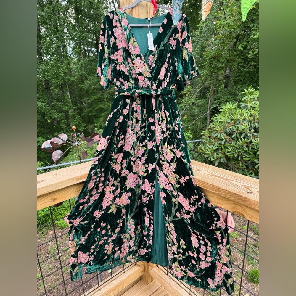 Baltic Born - Uma green floral velvet maxi dress - XXL - NWT
